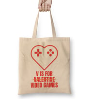 V Is for Video Games Valentine's Day Funny Design for Gamers Bez Çanta Uzun Saplı