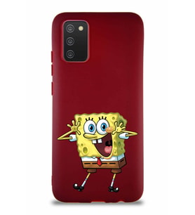Samsung Galaxy A02S Soft Premier Kapak Sünger Bob Tasarımlı Silikon Kılıf - Mürdüm (Şeffaf)