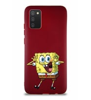 Samsung Galaxy A02S Soft Premier Kapak Sünger Bob Tasarımlı Silikon Kılıf - Mürdüm (Şeffaf)