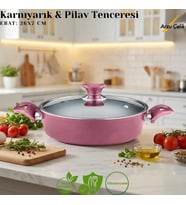 ARZU ÇELİK 26 Cm Granit Karnıyarık & Pilav Tenceresi Cam Kapak - Mürdüm