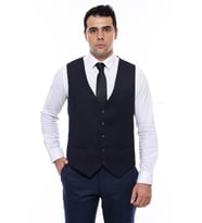 Lacivert Düz Slim Fit Yelek - Wessi