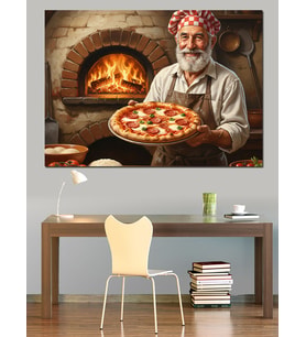 Pizza Yapan Yaşlı Fırıncı Dekoratif Kanvas - Mdf Ahşap Tablo