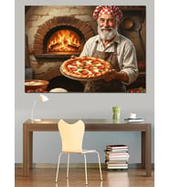 Pizza Yapan Yaşlı Fırıncı Dekoratif Kanvas - Mdf Ahşap Tablo