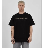 Unisex Bisiklet Yaka Baskılı Oversize T-Shirt - Siyah
