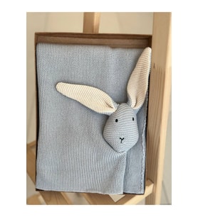 Tavşan Uyku Arkadaşlı 80x100 Triko Bebek Battaniyesi Yumuşak Örgü Set