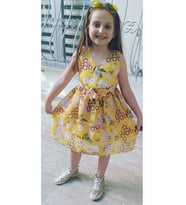 MODAVALS ÇİÇEKLİ BELİ LASTİKLİ ŞİFON KIZ ÇOCUK ELBİSE