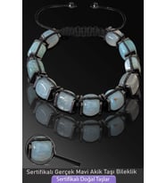 Sertifikalı Küp Model Doğal  Açık Mavi Akik Taşı Bileklik - Ayarlamalı (Çok Renkli)