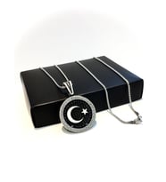 GÜMÜŞ AY YILDIZ SİYAH ZİRKON TAŞLI ERKEK KOLYE 