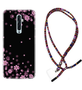 Oppo Reno 2Z 4 Lite 4 Pro 5 6 7 A31 Kılıf Boyun Asklı Rasta Silikon Black flowers 1391