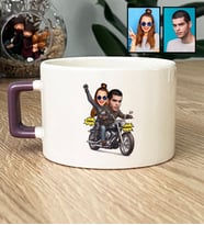 Kişiye Özel Karikatürlü Motorlu Sevgililer Lüks Fincan Sevgililer Günü Hediyesi