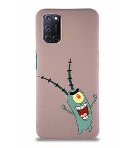 Oppo A92 Soft Premier Kapak Plankton Tasarımlı Silikon Kılıf - Pudra (Şeffaf)