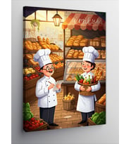 Kanvas Tablo Fırıncı Şefler Ve Ekmek Dükkanı