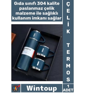 #Termos Sızdırmaz Isı Korumalı Vakumlu Outdoor Piknik Seyahat Seti Paslanmaz 3 Bardaklı Çelik Termos