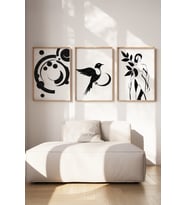Minimalist Kuş ve Soyut İnsan 3 Parçalı Ahşap Çerçeveli Tablo Seti