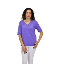 Kadın Yarım Kol V Yaka Yaka Sırt Detaylı Triko Tişöt 12837 BGL-ST04658 (Lila)