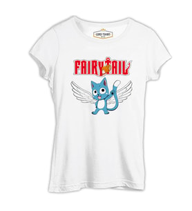 Fairy Tail - Happy Beyaz Kadın Tshirt