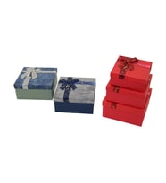 3PCS KARE ÇİZGİLİ MİX RENKLİ KARTON HEDİYE KUTUSU KURDELALI 19-17-15CM (5680)