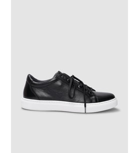 Hakiki Deri Siyah Bağcıklı Erkek Sneaker