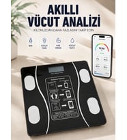 Akıllı Vücut Analiz Baskülü Bluetooth Bağlantılı 4 Sensörlü LCD Ekranlı Dijital Tartı