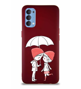 Oppo Reno 4 Soft Premier Kapak Aşk Tasarımlı Silikon Kılıf - Mürdüm (Şeffaf)