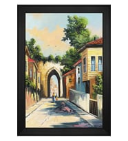 Eski İstanbul Sokakları Motifli Kanvas Tablo 50 x 70 cm Siyah Çerçeve
