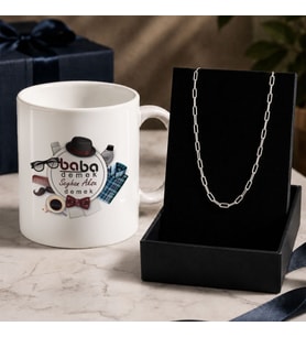 BK Gift Kişiye Özel Babalar Günü Tasarımlı Beyaz Kupa & Ataç Zincir Kolye -14, Babalar Günü Hediyesi