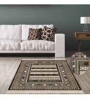Kilim Desenli Dijital Baskı Yıkanabilir Kaymaz Taban Etnik Salon Halısı ve Yolluk (Kahverengi)