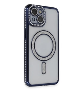 iPhone 14 Kılıf Joke Simli Magneticsafe Kılıf - Lacivert