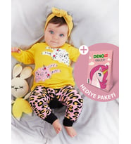 Leopar Kız Bebek T-shirt Tayt-Pantolon Takım (Çok Renkli)