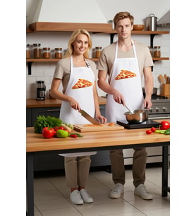 Erkek Unisex Mutfak Aşçı Önlüğü Pizza Dilimi Baskılı DTF Tekniği Rahat Kesim Günlük Modern Şık Zarif