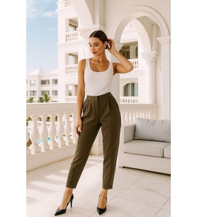 Kadın Kahverengi Mom Kesim Trend Yumuşak Dokulu Pantolon
