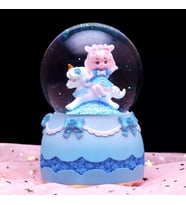 Unicorn Üzerinde Kız Mavi Işıklı Müzikli Püskürtmeli Büyük Boy Kar Küresi 