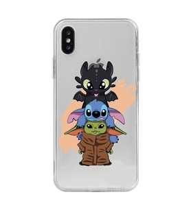 Iphone Xsmax Uyumlu Sevimli Baby Yoda ve Stitch Desenli Şeffaf Telefon Kılıfı