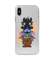 Iphone Xsmax Uyumlu Sevimli Baby Yoda ve Stitch Desenli Şeffaf Telefon Kılıfı