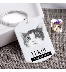 BK Gift Kişiye Özel Karakalem Evcil Dost Kedi Pleksi Künye (Beyaz)