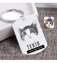 BK Gift Kişiye Özel Karakalem Evcil Dost Kedi Pleksi Künye (Beyaz)