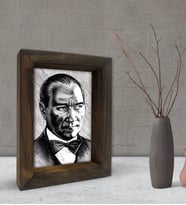BK Gift Atatürk Tasarımlı Dekoratif Doğal Masif Ahşap Çerçeve 15x20cm-36 (Beyaz)