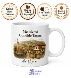Kişiye Özel Memleket Sevgisi Yazılı Baskılı Kupa Bardak Hediye