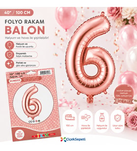 100 cm Rose Gold Rakam Folyo Balon - 6 Rakamı Büyük Boy Doğum Günü ve Parti Balonu (40 İnç)