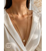Taşlı Kalp Uçlu Gold Renk Top Zincirli Uzun Çelik Kolye