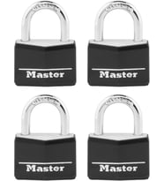 Master Lock 141Q Kapaklı Alüminyum Anahtarlı Asma Kilit, 4'Lü Paket, Siyah