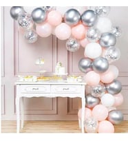 Pembe Beyaz Gümüş Krom Konfetili Balon Zincir Seti 5 Metre 102 Parça-