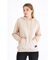 Kadın Bej Basic Kapüşonlu Regular Fit Rahat Sweatshirt