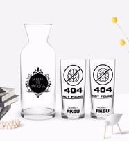 BK Gift Kişiye Özel Renkli Baskılı 404 Not Found Tasarımlı İkili Rakı Bardağı ve Karaf Hediye Seti-1 (Model 1)