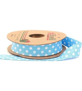 Biyelli Mavi Puantiyeli Pamuk ( Koton ) Biye 2 cm - 25 m