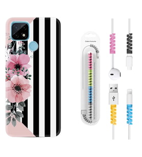 Realme C11 C21 C21Y C25Y C11 2021 Kılıf Kablo Koruma Spiral Silikon Flowers 4 1390