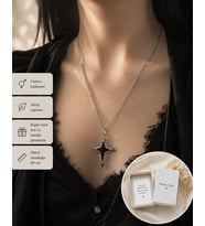 Gotik Haç Detaylı Siyah Yıldız Kolye – Unisex Alternatif Stil Zincir Kolye