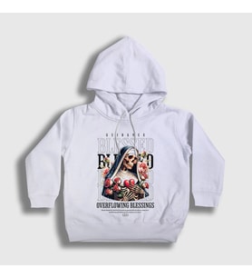 Presmono Unisex Çocuk Beyaz Blessed By God Skull Nun Kapüşonlu Sweatshirt 446197tt