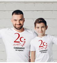 BK Gift 29 Ekim Tasarımlı 2’li Baba-Oğul Beyaz Tişört-4, 29 Ekim Hediyesi, Trend Tişört, 100.Yıl Hediyesi