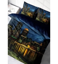 Çift Kişilik Nevresim Takımı Sık Dokuma Pamuk Saten 3d Özel Tasarım Dark City